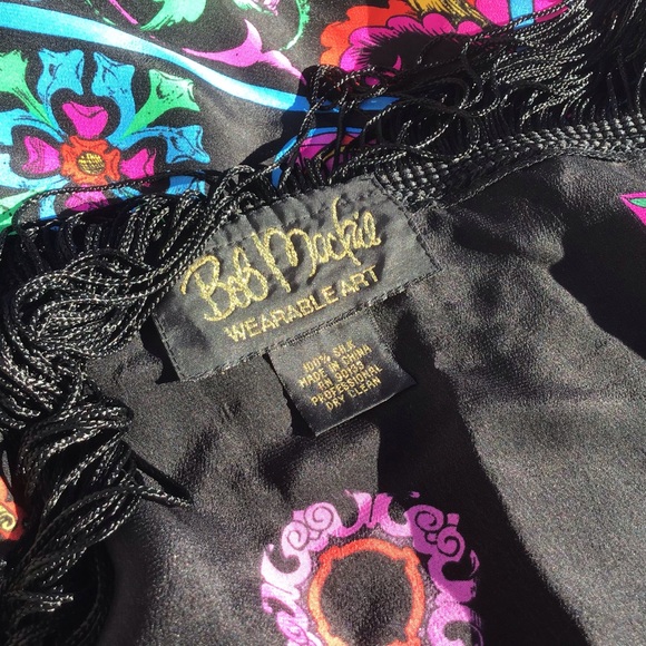 Bob🎭 Mackie Large Silk Fringe Scarf EUC - Picture 4 of 8